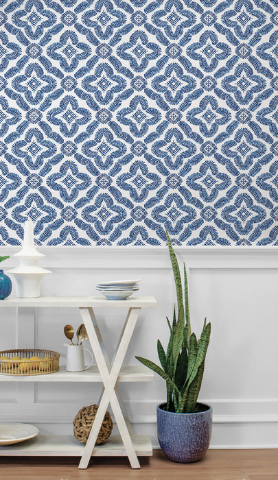 Seabrook Designs Talia Botanical Medallion Cottage Blue Wallpaper Sample SC21312