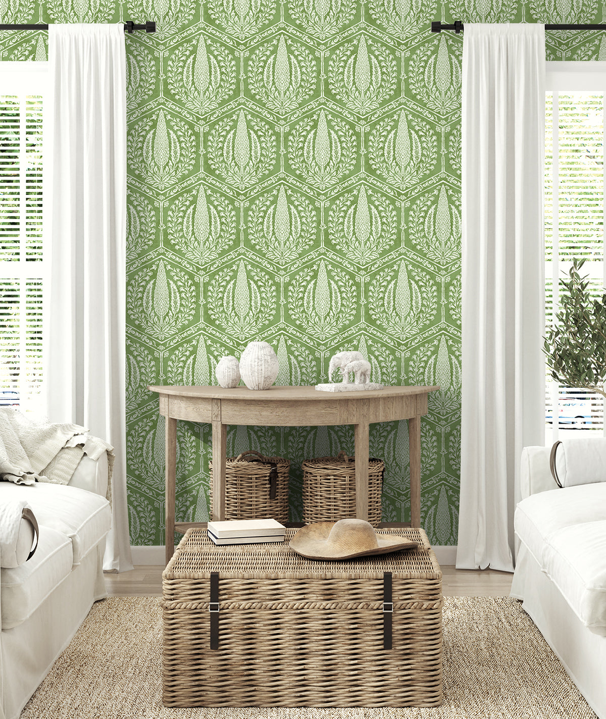 Seabrook Designs Cyrus Harvest Courtyard Green Wallpaper SC21404