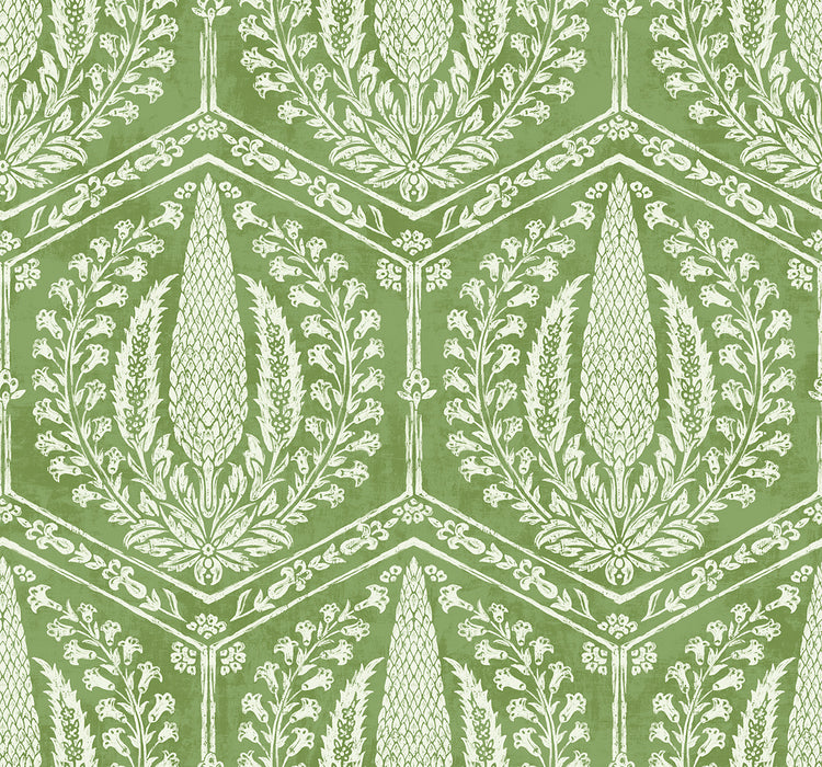 Seabrook Designs Cyrus Harvest Courtyard Green Wallpaper Sample SC21404