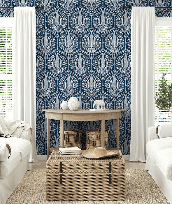 Seabrook Designs Cyrus Harvest Rich Navy Wallpaper Sample SC21412