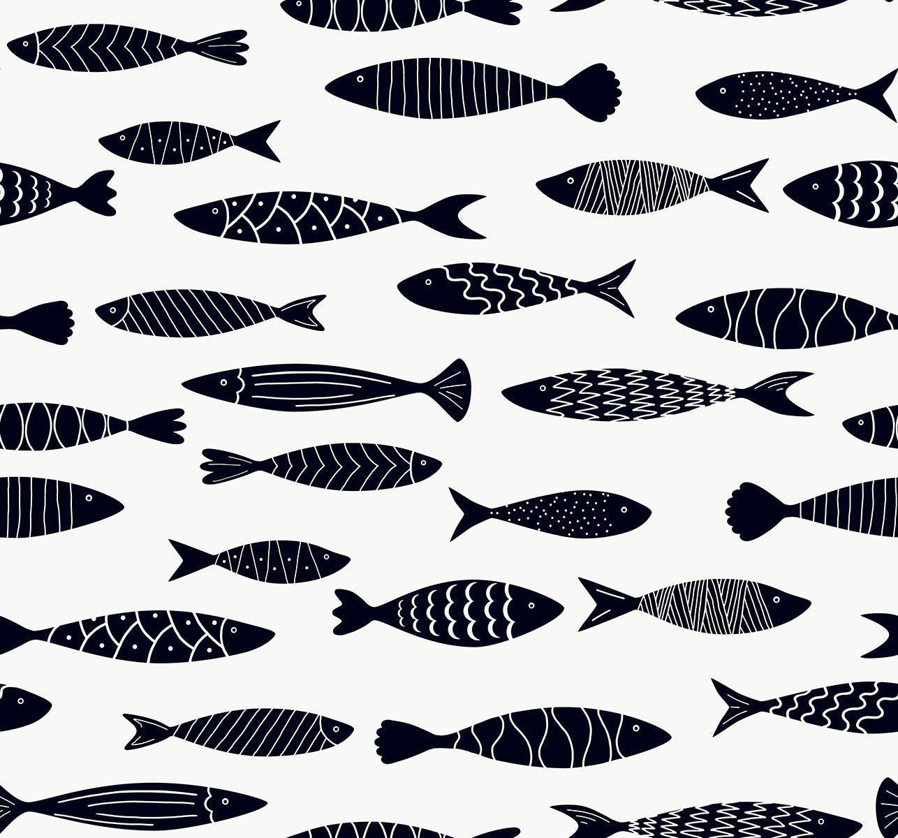 Seabrook Designs Bay Fish Black And White Wallpaper SC21500