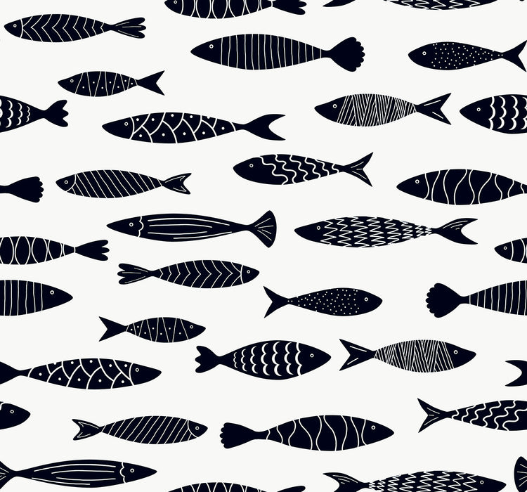 Seabrook Designs Bay Fish Black And White Wallpaper Sample SC21500