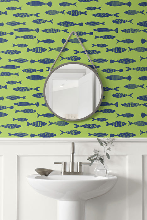 Seabrook Designs Bay Fish Buckingham Green Wallpaper SC21504