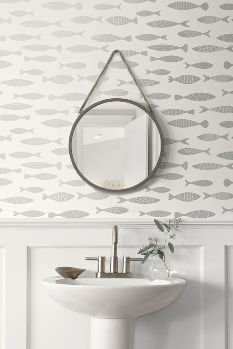 Seabrook Designs Bay Fish Silver Sea Wallpaper SC21508