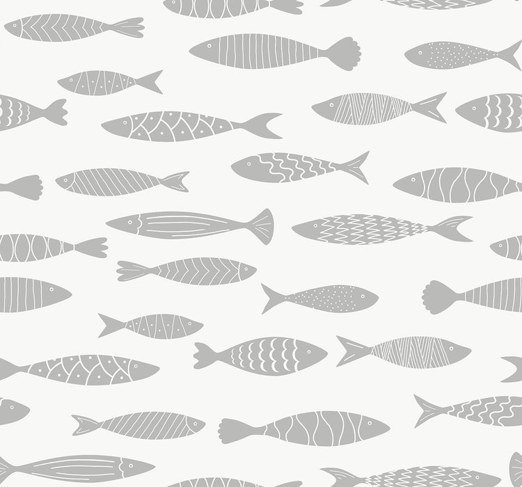 Seabrook Designs Bay Fish Silver Sea Wallpaper Sample SC21508