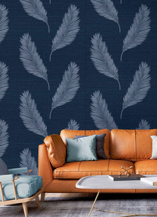 Seabrook Designs Tossed Palm Sisal Grasscloth Midnight Blue Wallpaper Sample SC21602