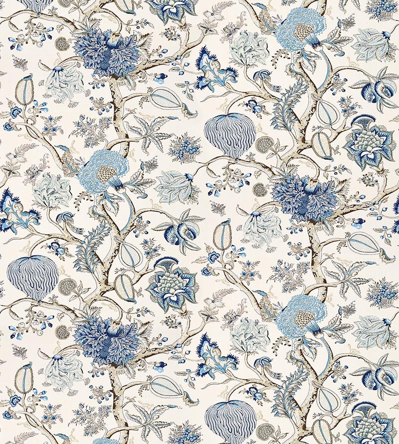 Scalamandre Pondicherry Linen Print Delft Fabric SC 000116556