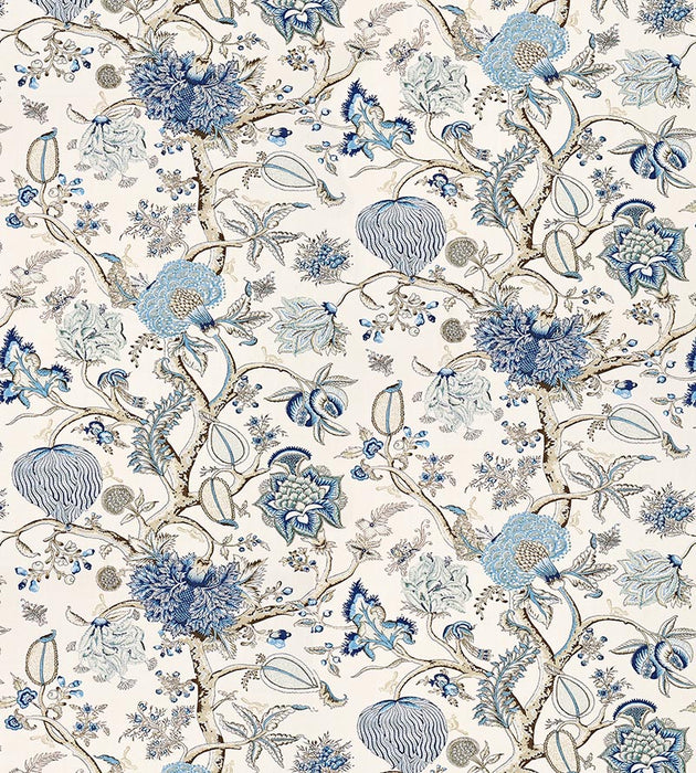 Scalamandre Pondicherry Linen Print Delft Fabric SC 000116556