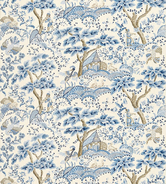 Scalamandre Kelmescott Hand Block Print Porcelain Fabric SC 000116590