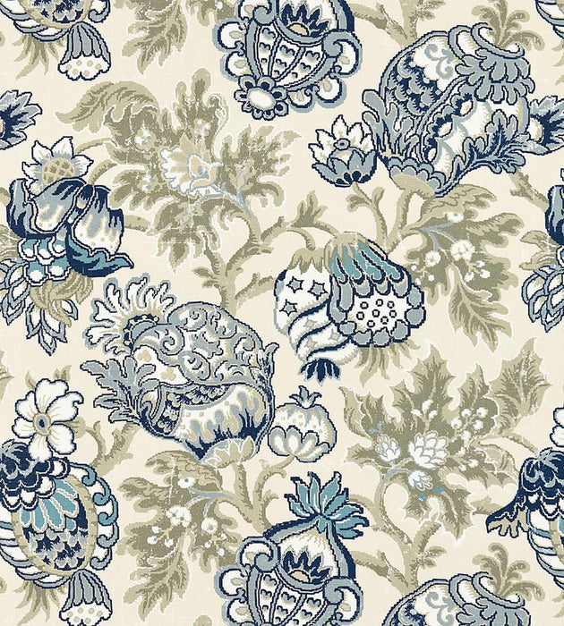 Scalamandre Canterbury Linen Print Oyster & Indigo Fabric SC 000116593