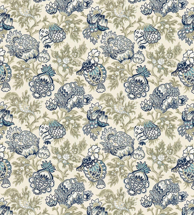 Scalamandre Canterbury Linen Print Oyster & Indigo Fabric SC 000116593