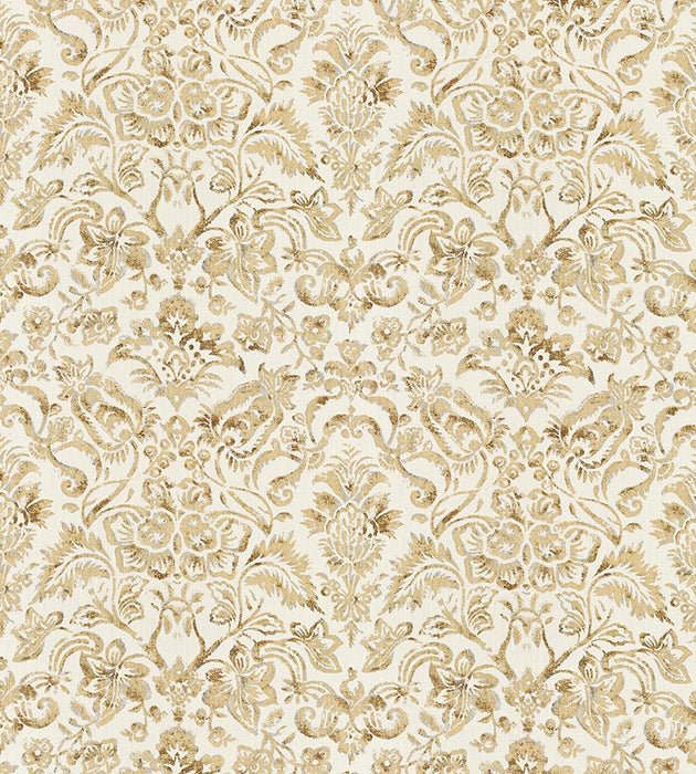 Scalamandre Mansfield Damask Print Ivory & Burnished Gold Fabric SC 000116598