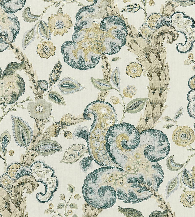 Scalamandre Cumbria Hand Block Print Aquamarine On Ivory Fabric SC 000116603