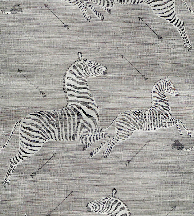 Scalamandre Zebras - Grasscloth Metallic Silver Wallcovering Sample SC 0001G81388AM