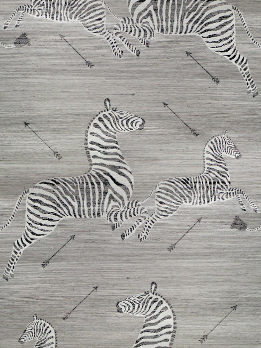 Scalamandre Zebras - Grasscloth Metallic Silver Wallpaper Sample SC 0001G81388AM