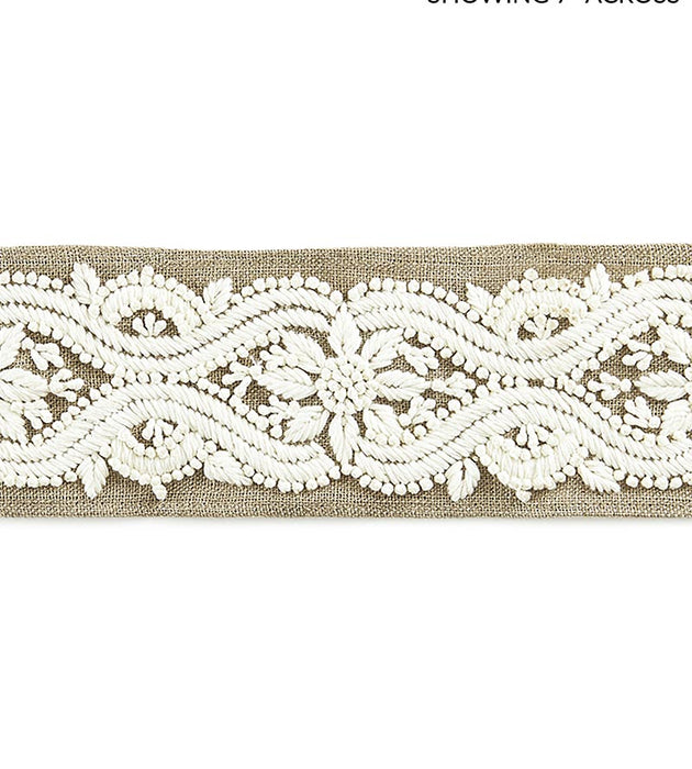 Scalamandre Linnea Embroidered Tape Flax Trim Sample SC 0001T3298