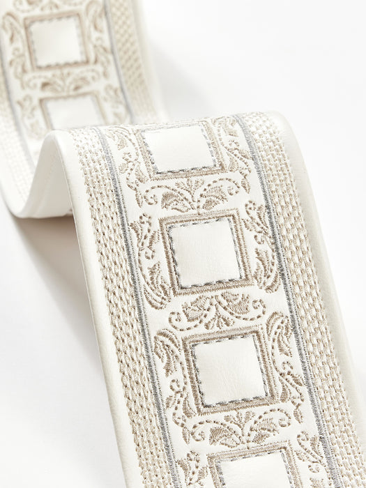 Scalamandre Archduke Embroidered Tape Ivory Trim Sample SC 0001T3339