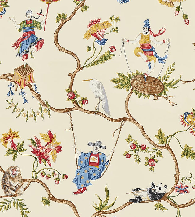 Scalamandre Ming Circus Multi On Beige Wallpaper Sample SC 0001WP81605