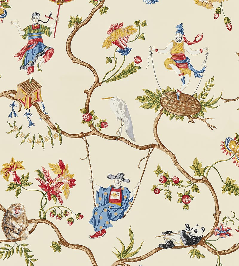 Scalamandre Ming Circus Multi On Beige Wallpaper SC 0001WP81605