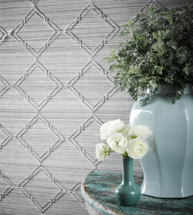 Scalamandre Monroe Embroidered Grasscloth Glacier Wallpaper SC 0001WP88383