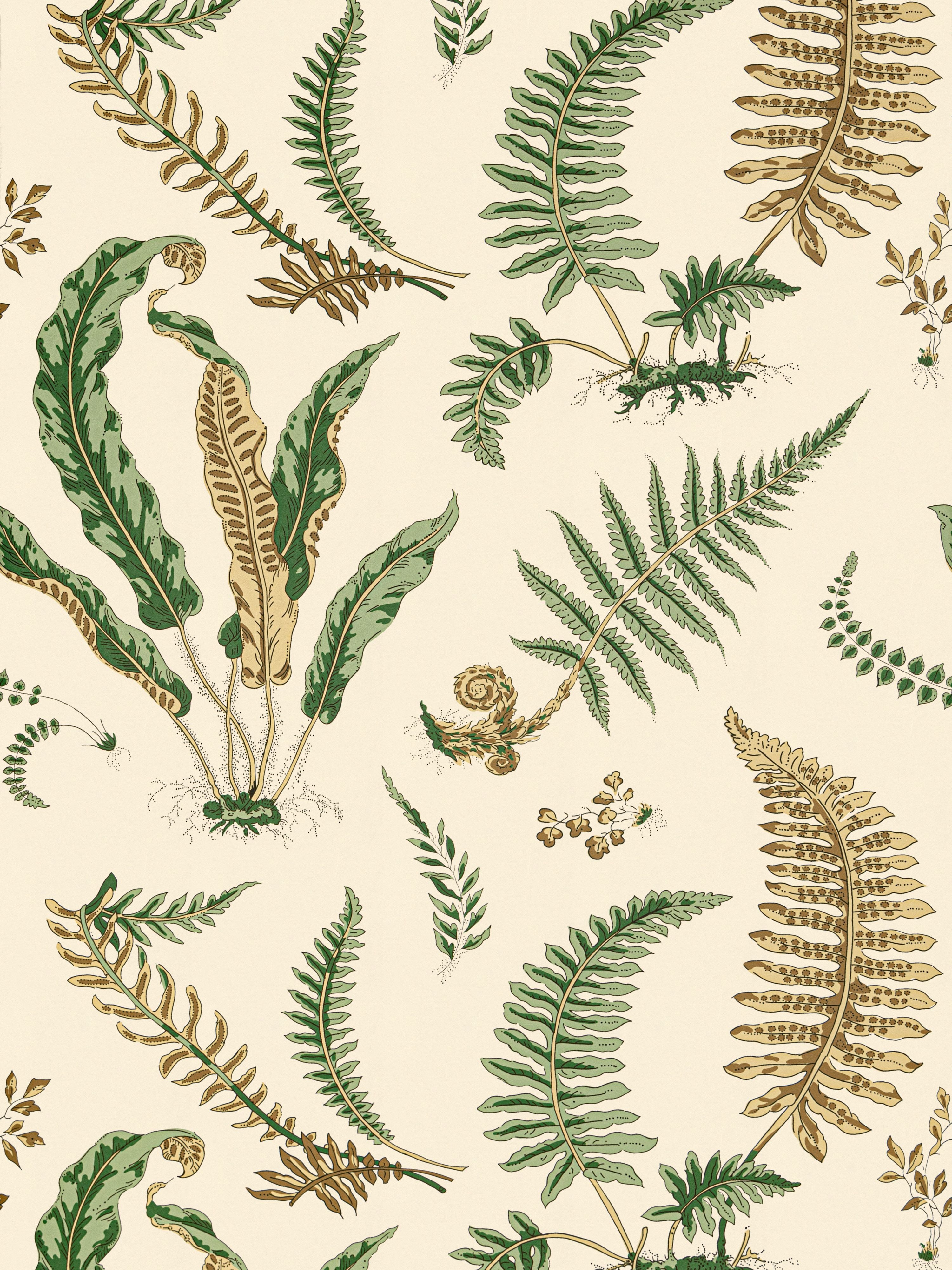 Scalamandre Elsie De Wolfe Greens On Off-white Wallpaper Sample SC 0001WP88592D