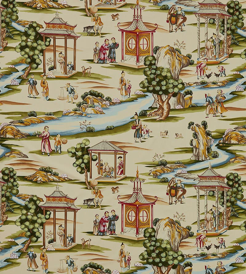 Scalamandre Shanghai Cotton Print Multi On Tea Stain Fabric SC 000216264