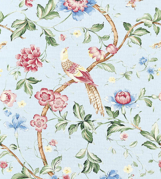 Scalamandre Orienteaux Rose & Blue On Glacier Blue Fabric SC 000216300M