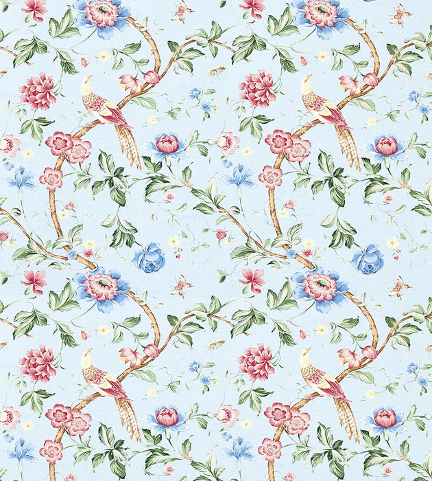 Scalamandre Orienteaux Rose & Blue On Glacier Blue Fabric SC 000216300M