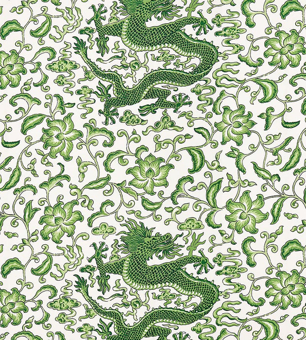 Scalamandre Chi'En Dragon Linen Print Jade Fabric SC 000216558