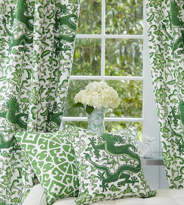 Scalamandre Chi'En Dragon Linen Print Jade Fabric SC 000216558