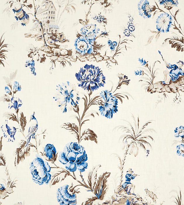 Scalamandre Somerset Linen Print Porcelain Fabric SC 000216584