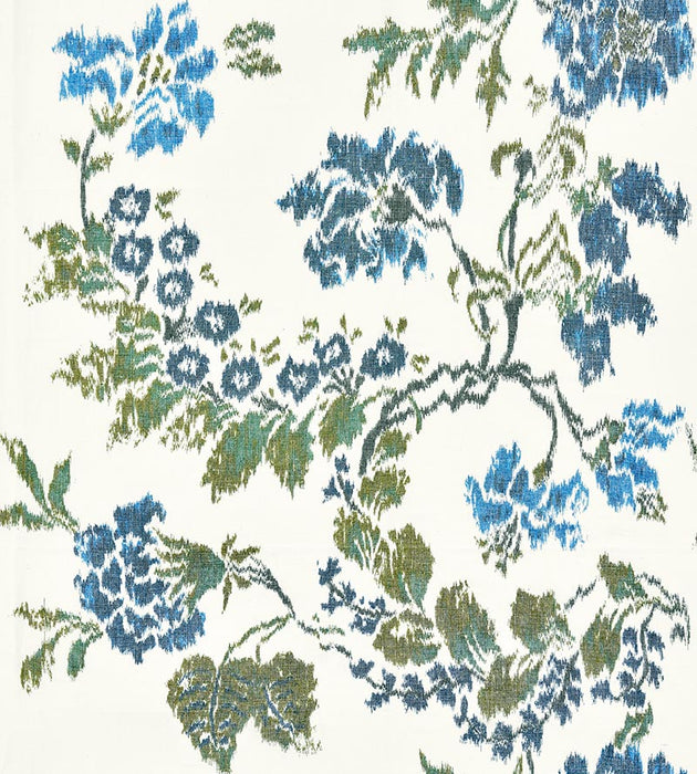 Scalamandre Kew Gardens Warp Print Blues On Ivory Fabric SC 000216611