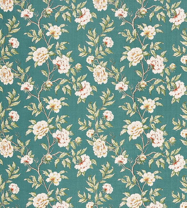 Scalamandre Peonia Linen Print Emerald Isle Fabric SC 000216616