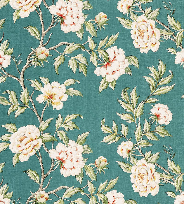 Scalamandre Peonia Linen Print Emerald Isle Fabric SC 000216616