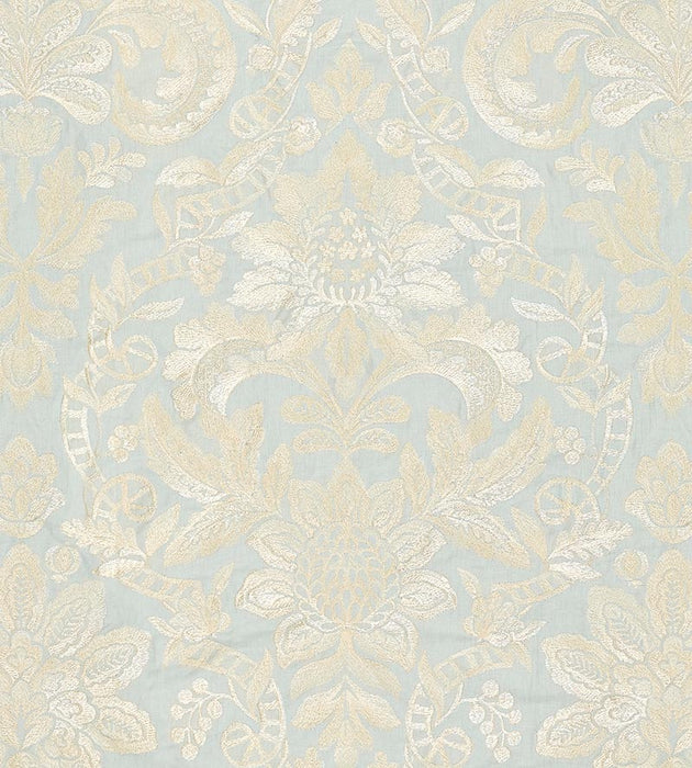 Scalamandre Elizabeth Damask Embroidery Aquamarine Fabric SC 000227086