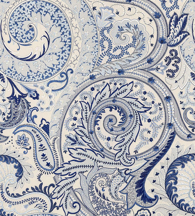 Scalamandre Malabar Paisley Embroidery Porcelain Fabric SC 000227124