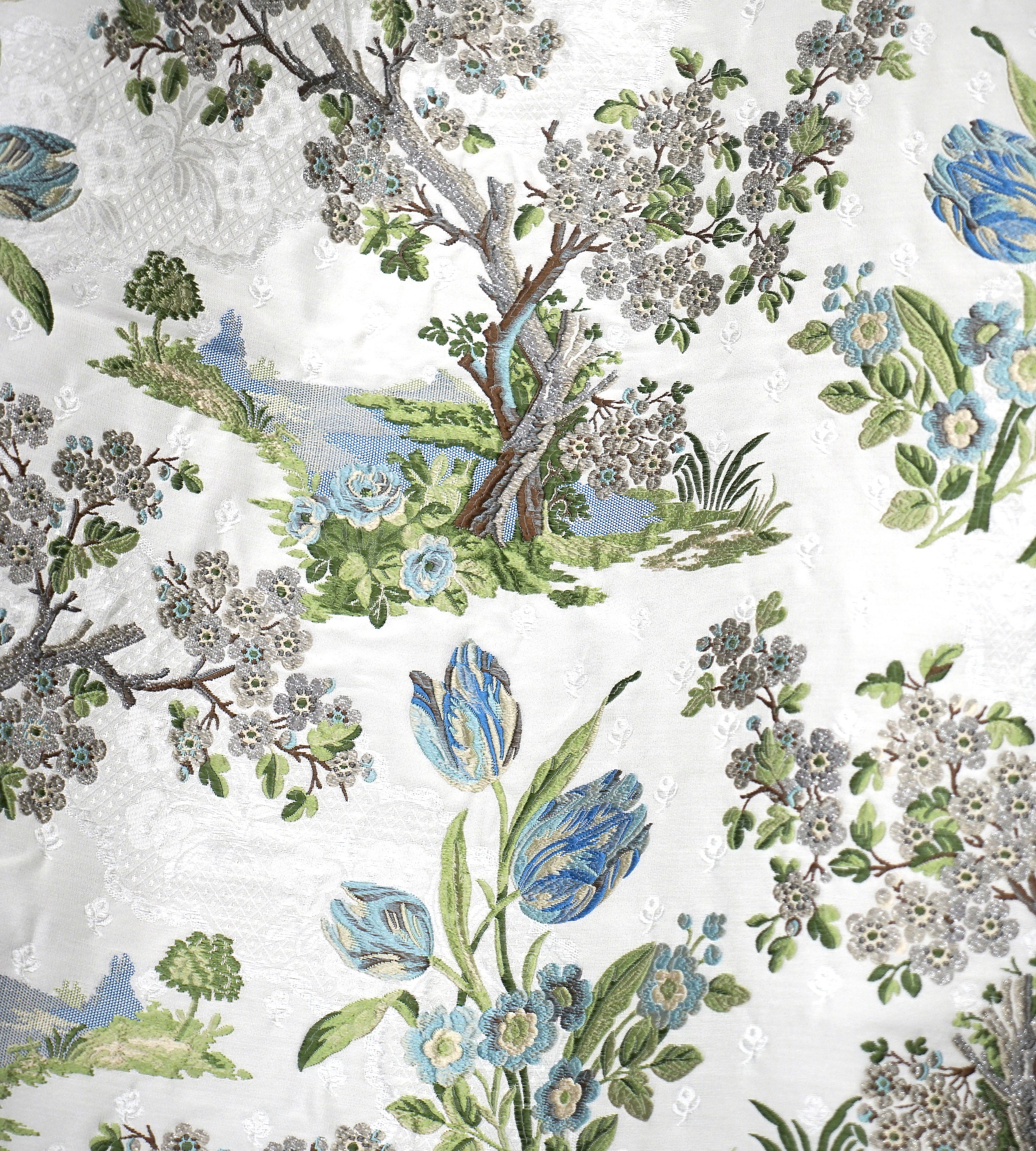 Scalamandre Avignon Brocade Porcelain On White Fabric Sample SC 000227322