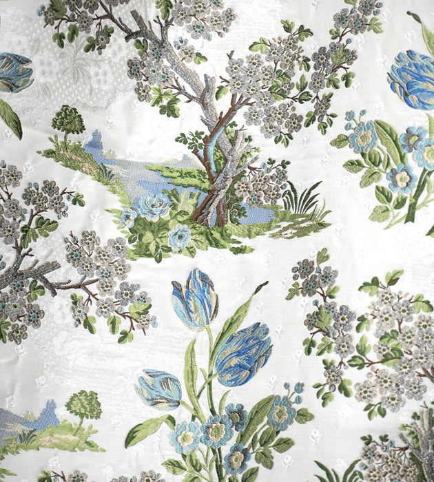 Scalamandre Avignon Brocade Porcelain On White Fabric Sample SC 000227322