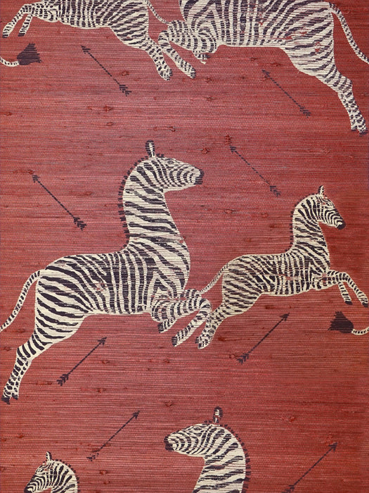 Scalamandre Zebras - Grasscloth Red Wallpaper Sample SC 0002G81388M