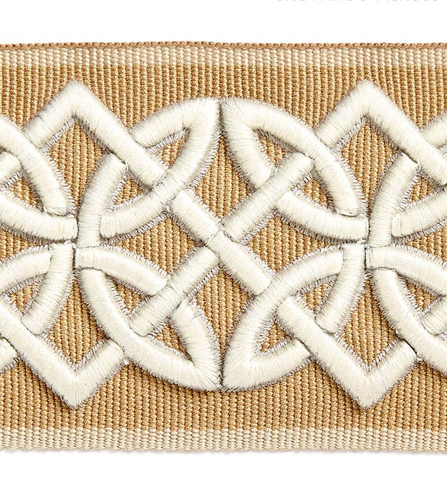 Scalamandre Celtic Embroidered Tape Camel Trim Sample SC 0002T3282