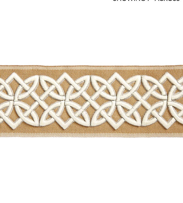 Scalamandre Celtic Embroidered Tape Camel Trim Sample SC 0002T3282