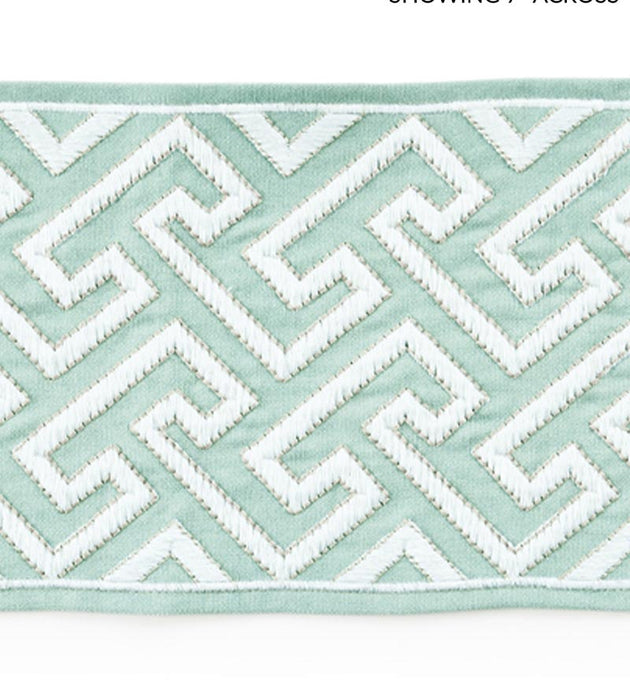 Scalamandre Labyrinth Embroidered Tape Aquamarine Trim Sample SC 0002T3319