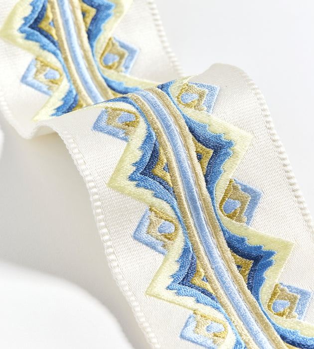 Scalamandre Flamme Embroidered Tape Blue And Yellow Trimming Sample SC 0002T3335