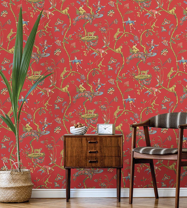 Scalamandre Chinoise Exotique - Removable Tomato Wallpaper Sample SC 0002WP81547PS