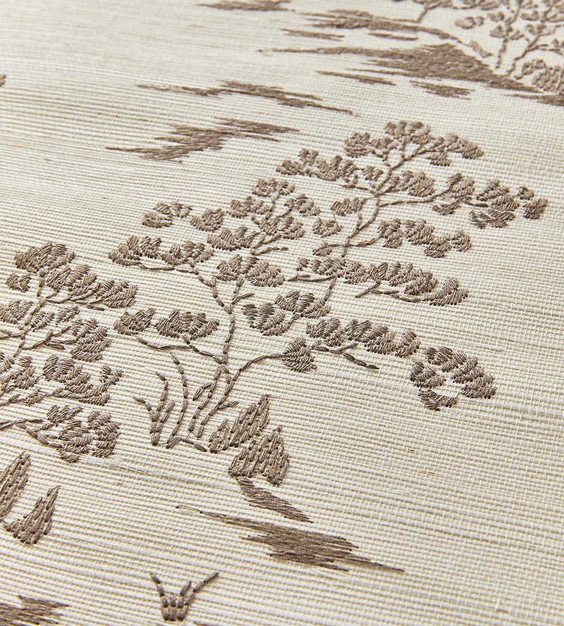 Scalamandre Katsura Embroidered Toile Bark Wallpaper Sample SC 0002WP88445