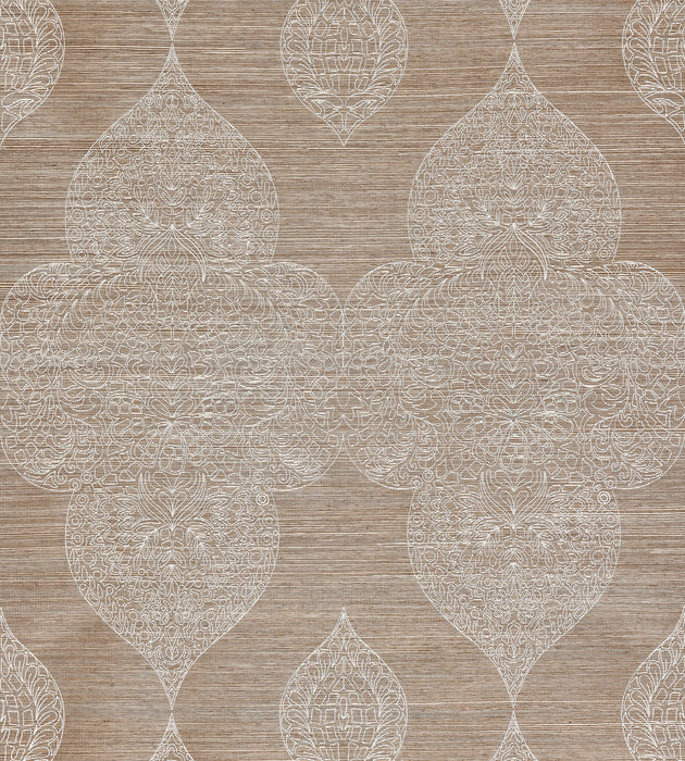 Scalamandre Taj Embroidered Sisal Nutmeg Wallcovering Sample SC 0002WP88555