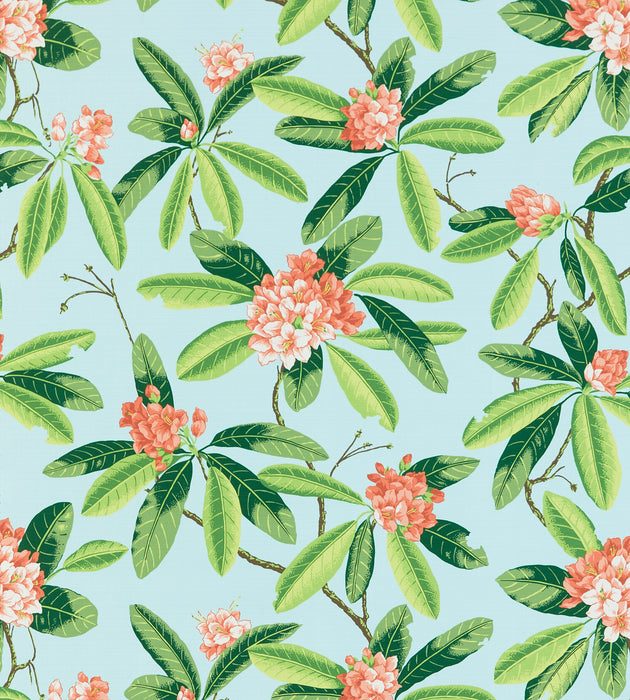 Scalamandre Rhododendron - Outdoor Coral On Aqua Fabric SC 000316454M