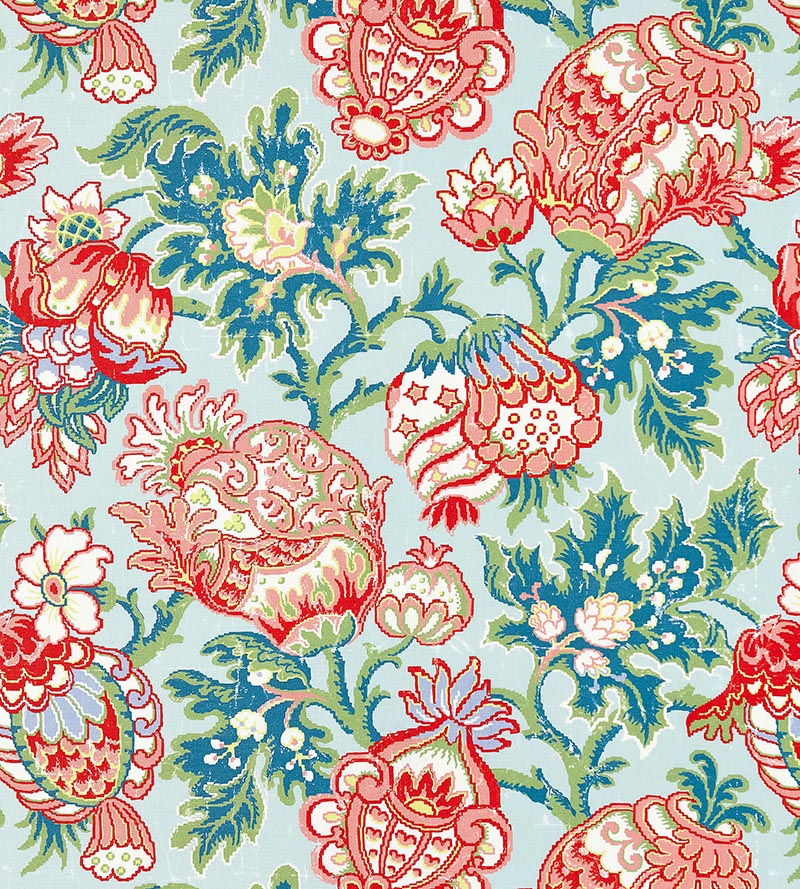 Scalamandre Canterbury Linen Print Aquamarine Fabric SC 000316593