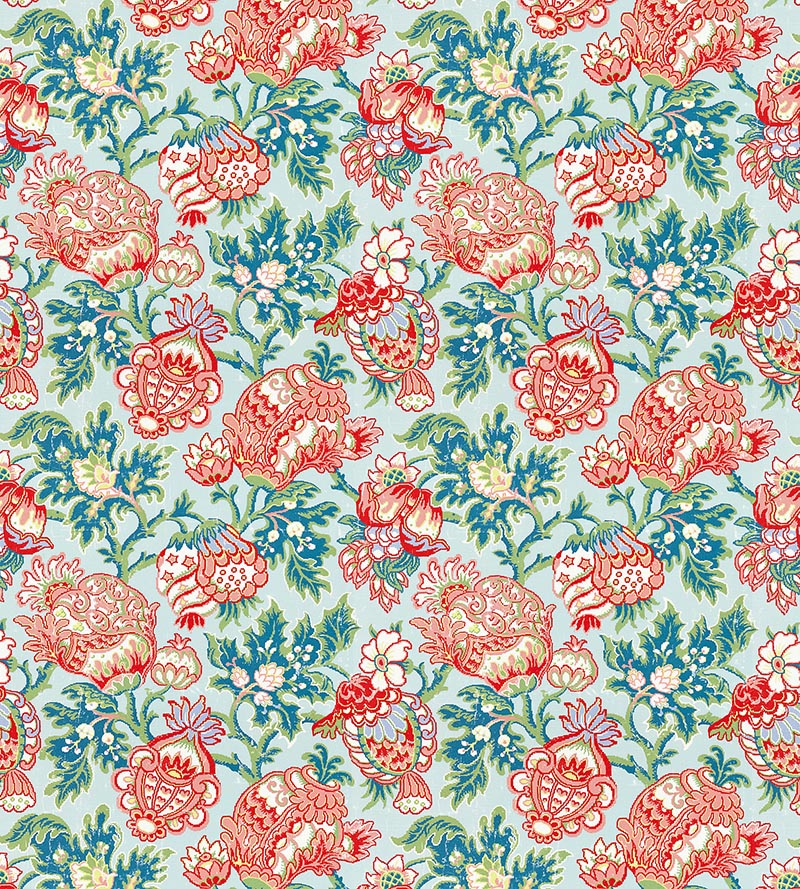 Scalamandre Canterbury Linen Print Aquamarine Fabric SC 000316593