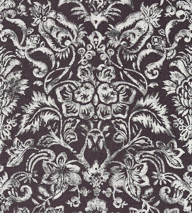 Scalamandre Mansfield Damask Print Graphite & Silver Fabric SC 000316598